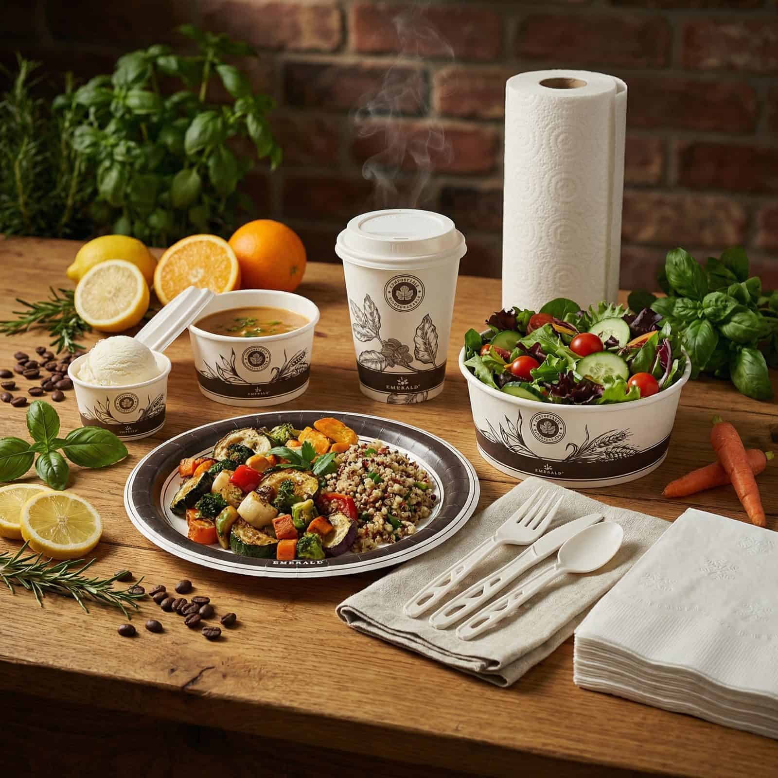 Emerald Ecovations foodservice products on a table