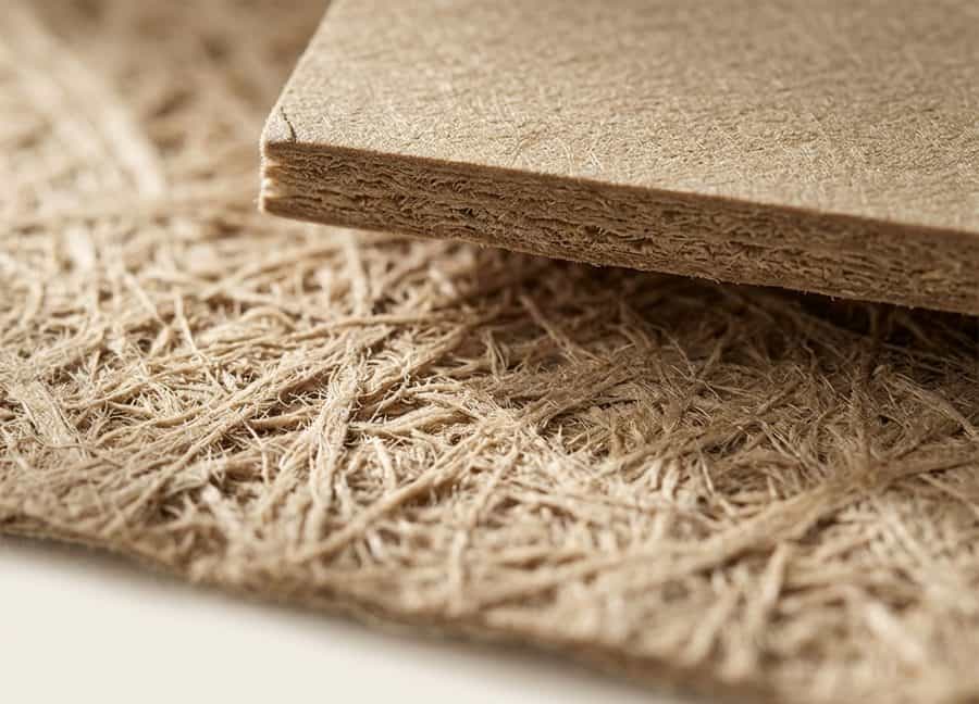 Bagasse fiber under a sheet of board