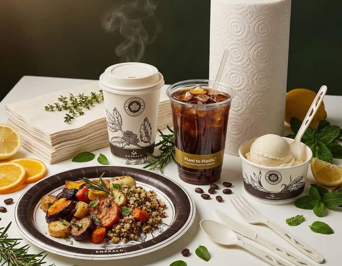 Compostable cups, compostable plates, compostable cutlery, compostable bowls, compostable napkins, plastic-free cups, sustainable napkins and paper towels, zero waste supplies